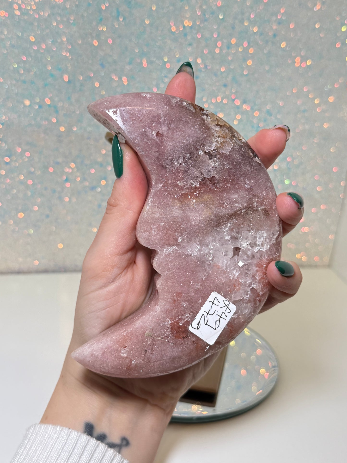 Pink Amethyst Moon Face With Stand