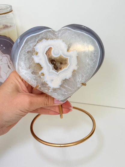 Brazilian Agate Heart On Stand