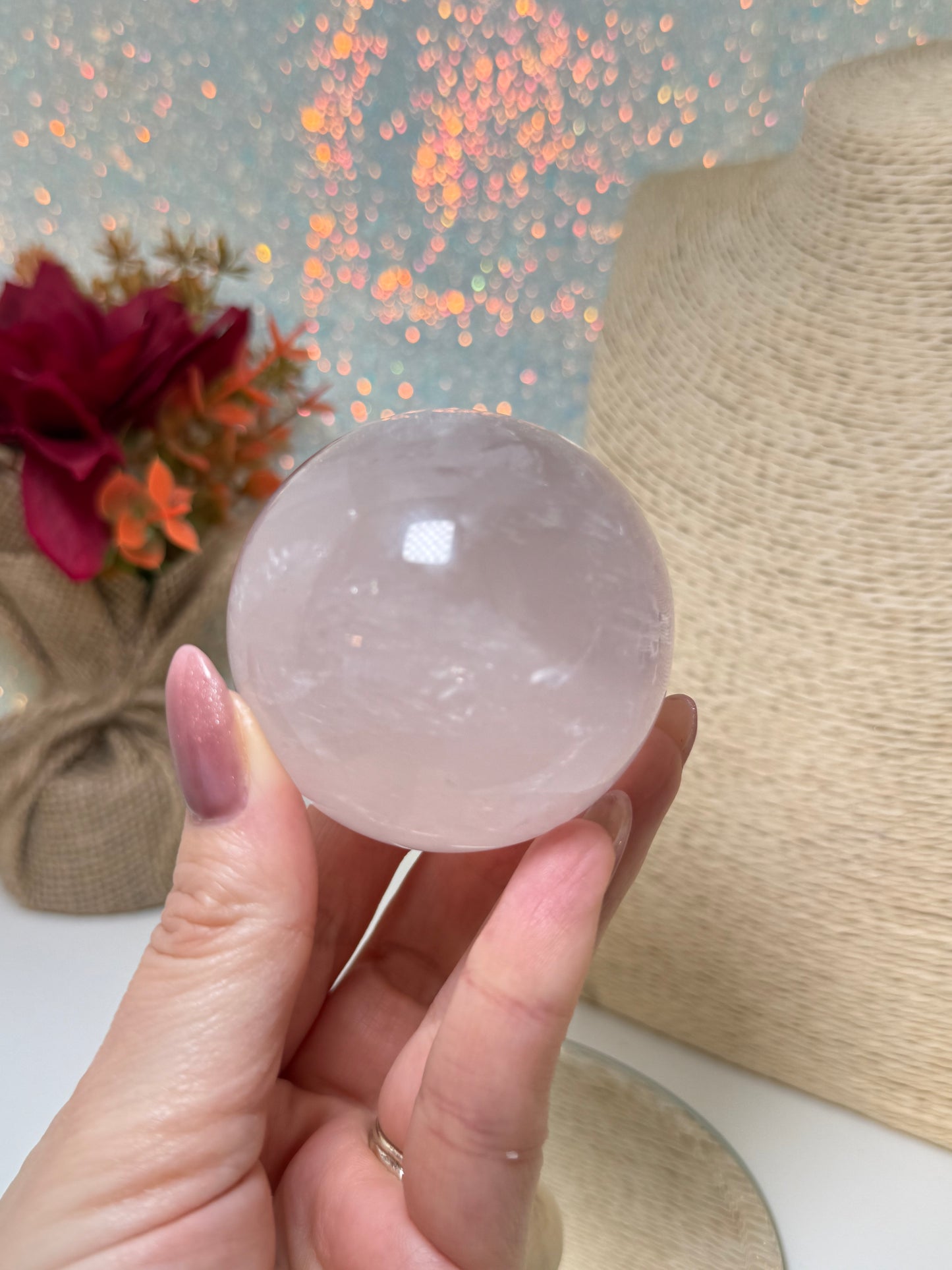 Star Light Rose Quartz Sphere (Asterism)