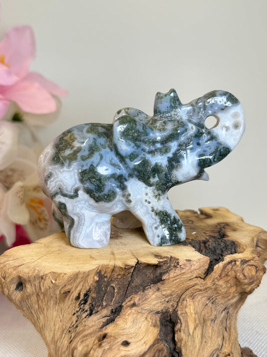 Large Moss Agate Elephant