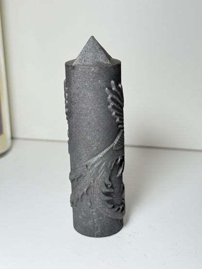 Shungite Point With Carved Phoenix