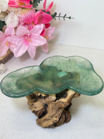 Large Green Fluorite Cloud Shape Trinket Dish