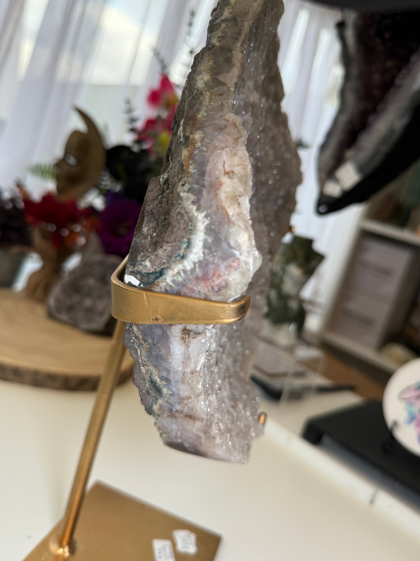 Rainbow Amethyst Cluster On Gold Stand