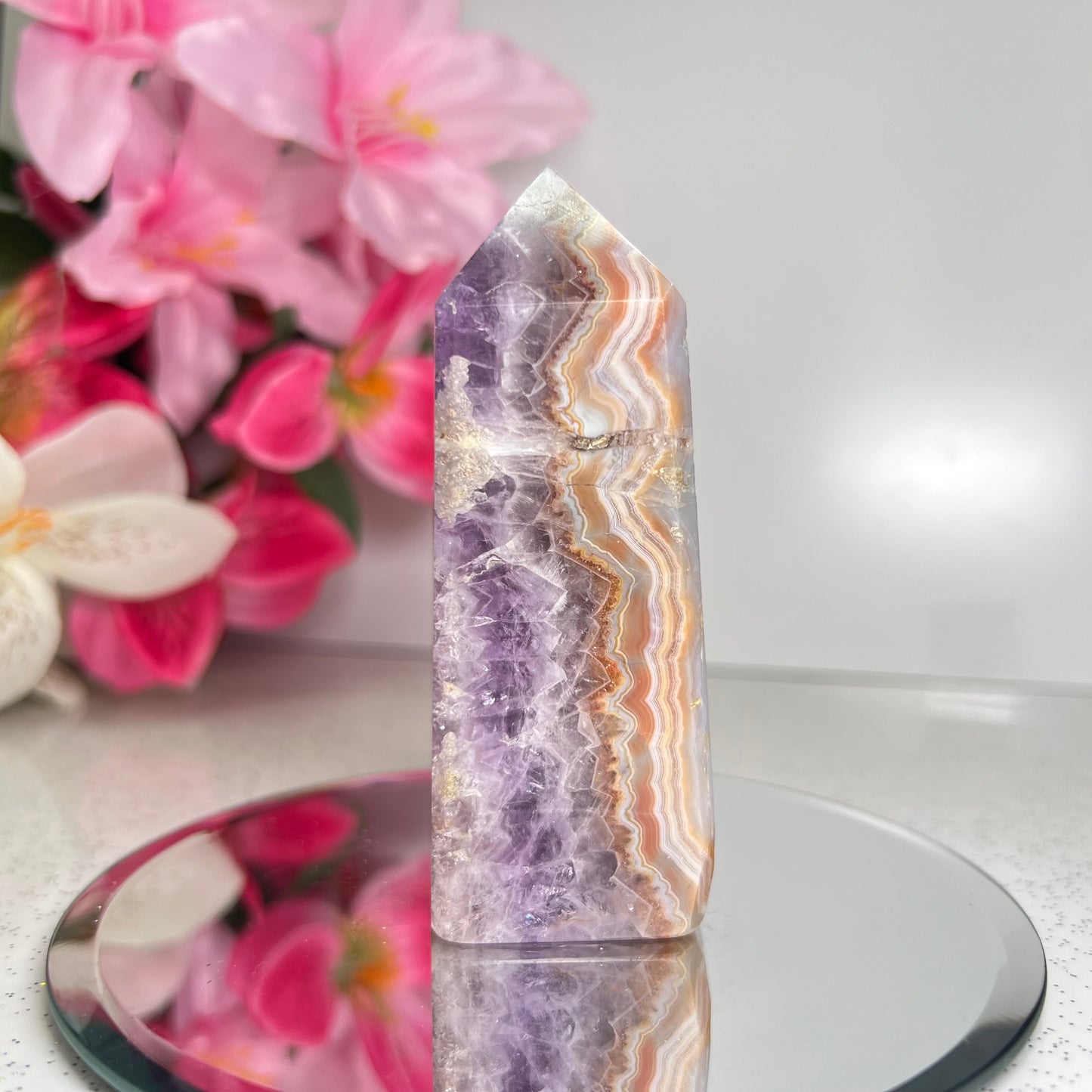 Mexican Agate Amethyst Tower