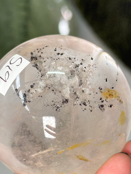 Clear Quartz Sphere With Hematite Inclusions