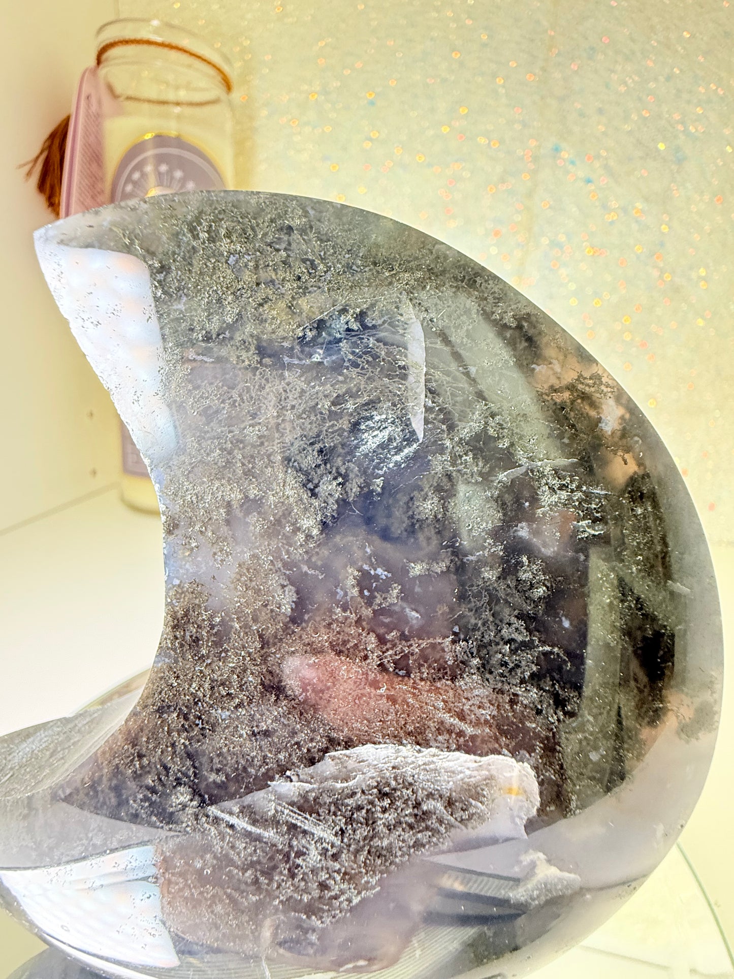 Self Standing Moss Agate Moon
