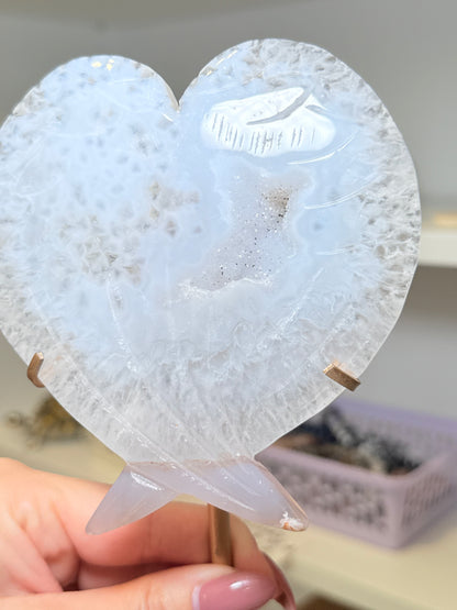 Druzy Agate Heart Wings On Stand
