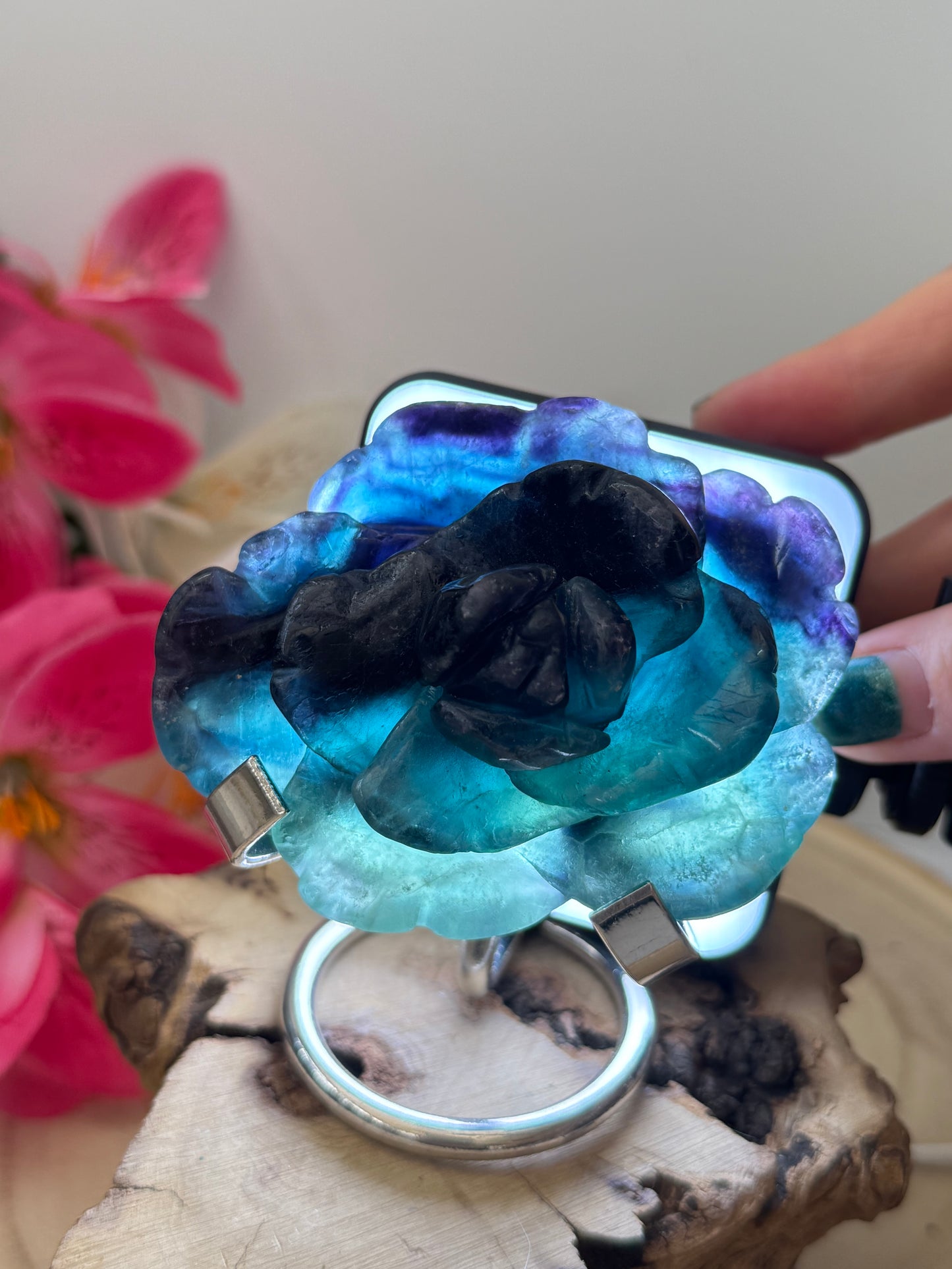 Black Rose Fluorite Rose With Stand
