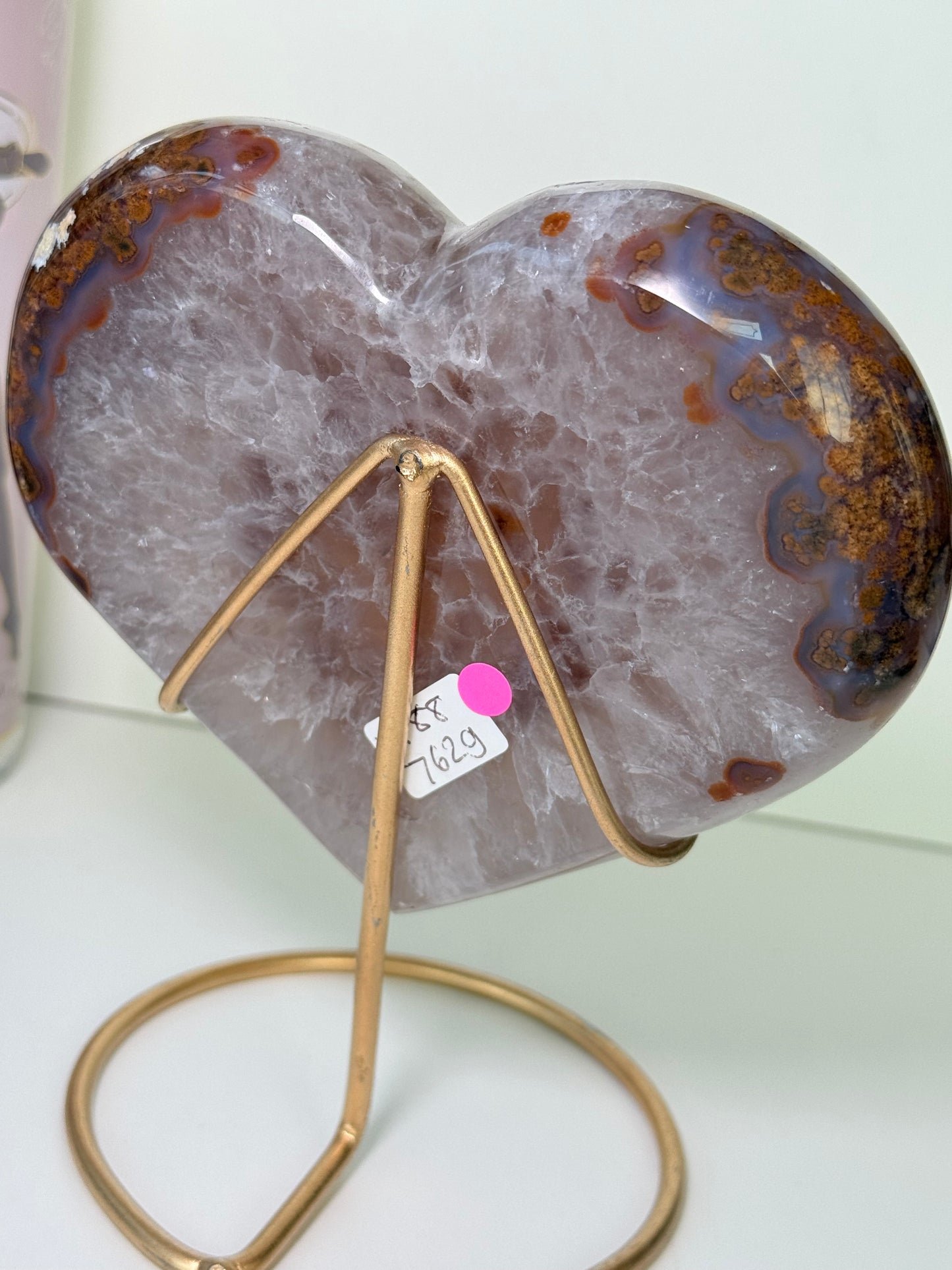 Large Brazilian Agate Heart With Stand