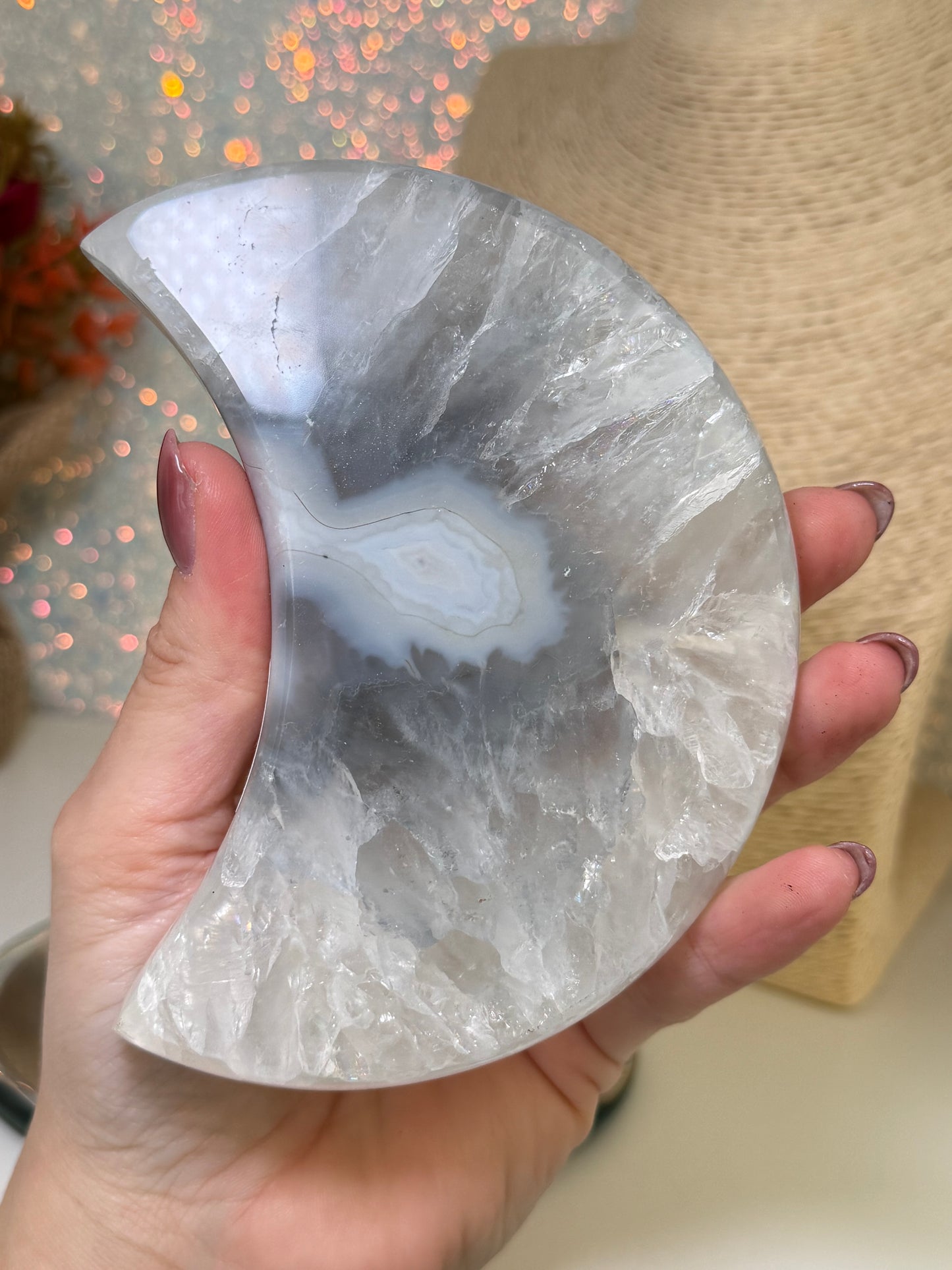 Druzy Agate Moon With Stand