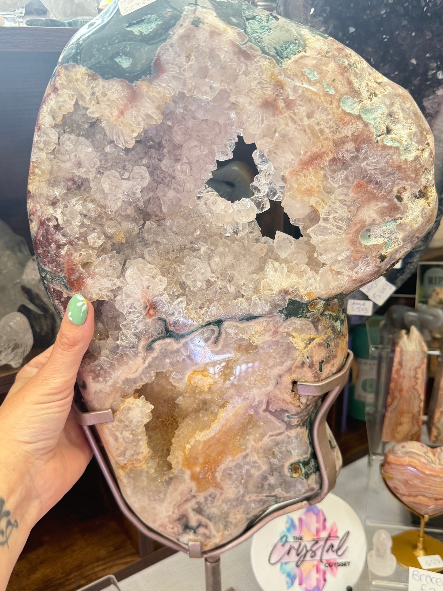XL Pink Amethyst Slab on Rotating Stand