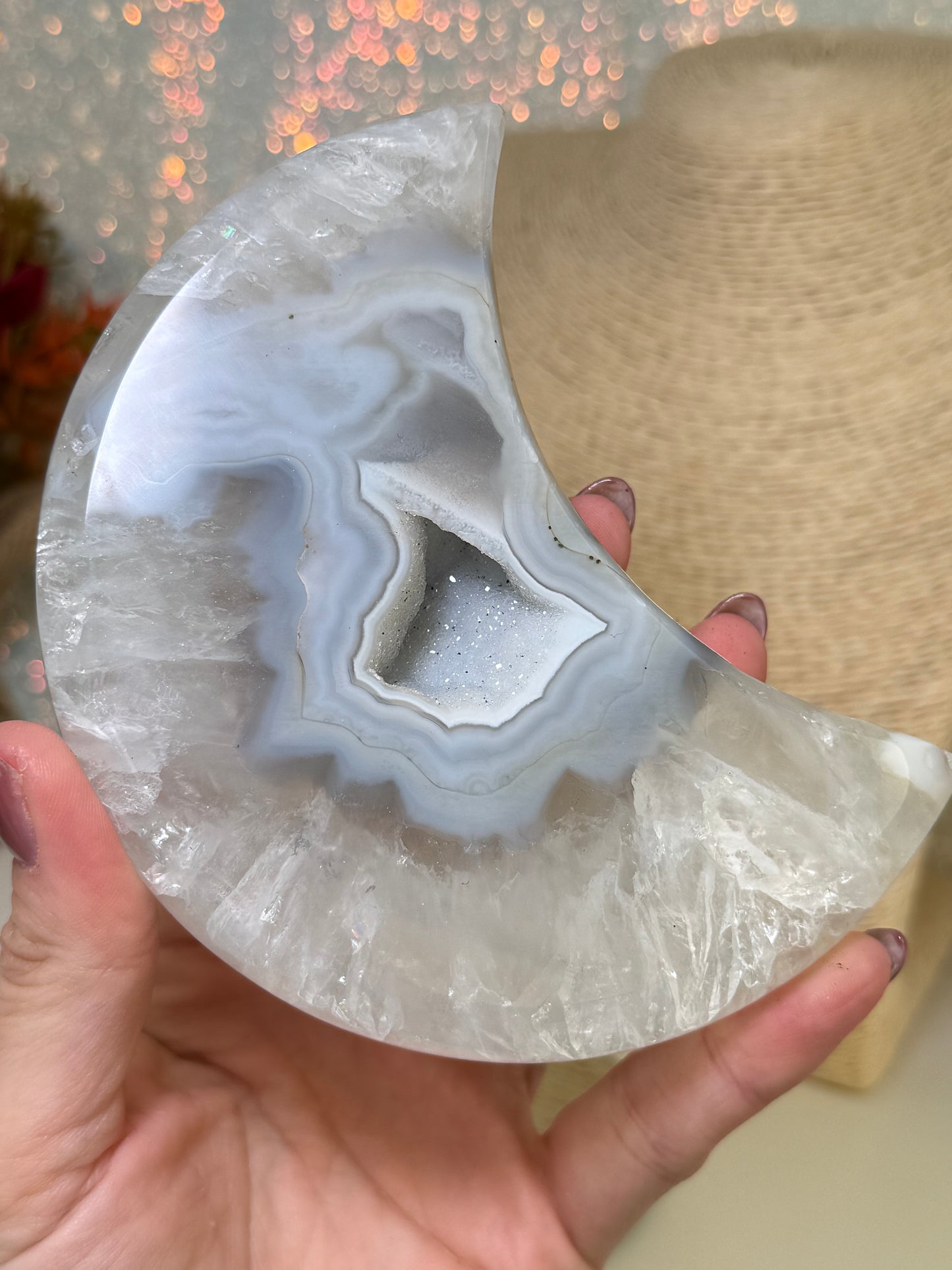 Druzy Agate Moon With Stand