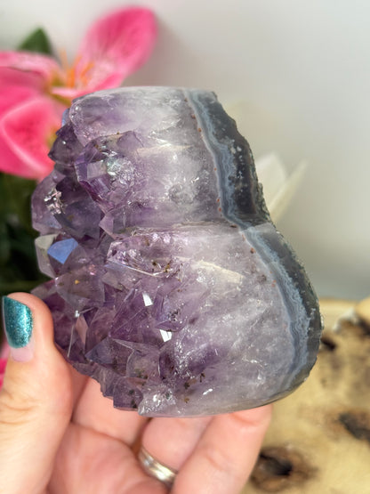 Chunky Amethyst In Agate Cluster Heart