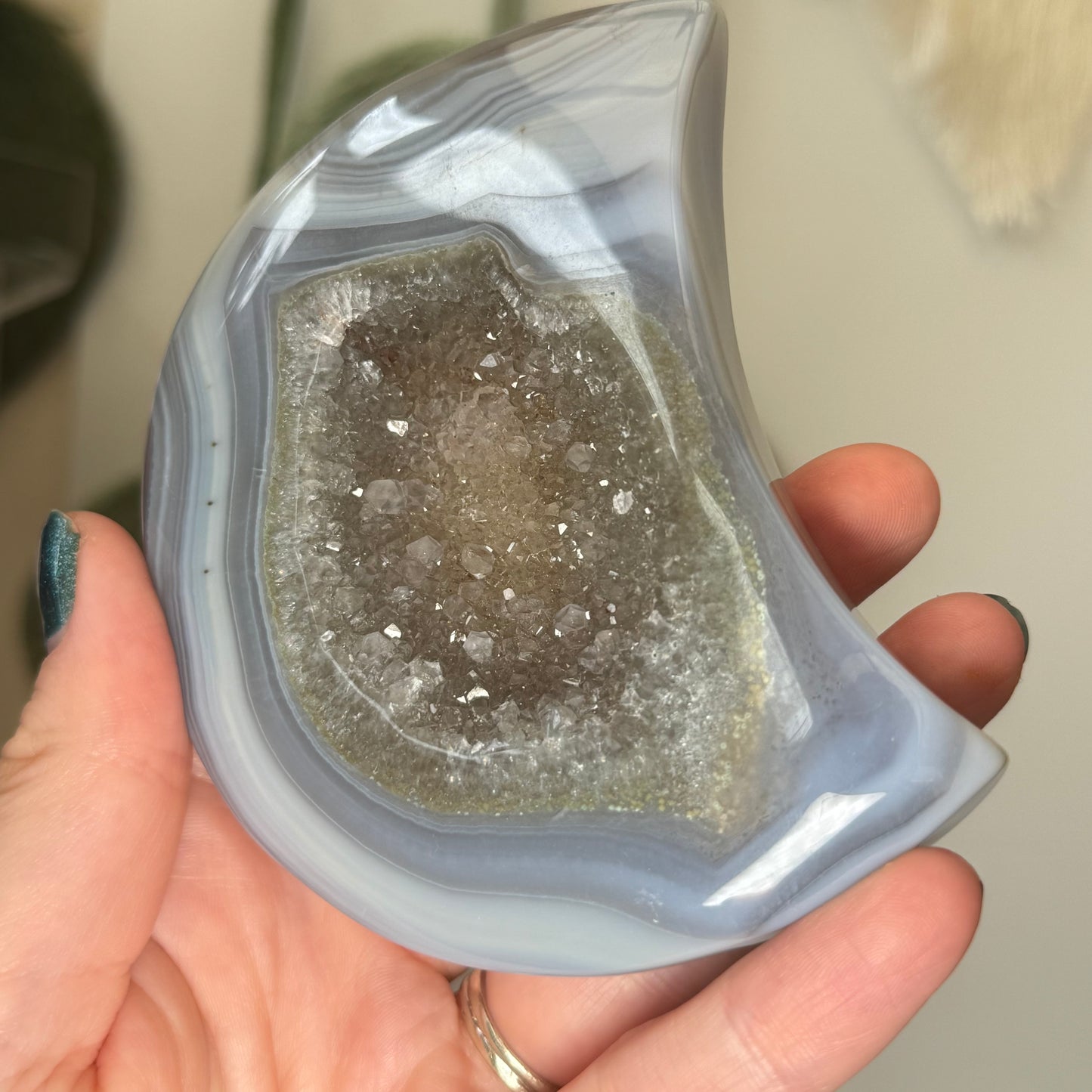 Druzy Agate Moon on Stand