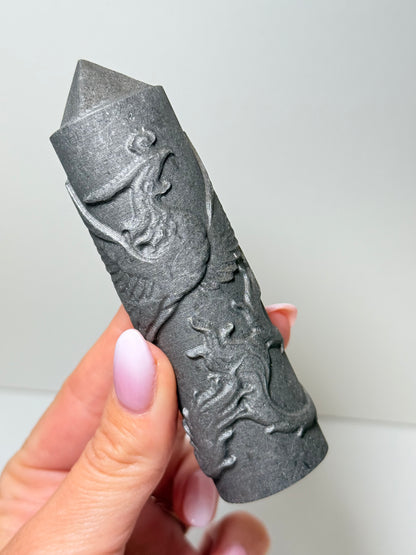 Shungite Point With Carved Phoenix
