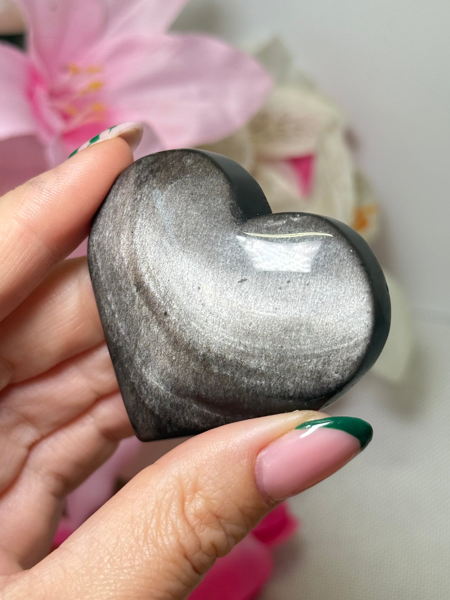Silver Sheen Obsidian Heart