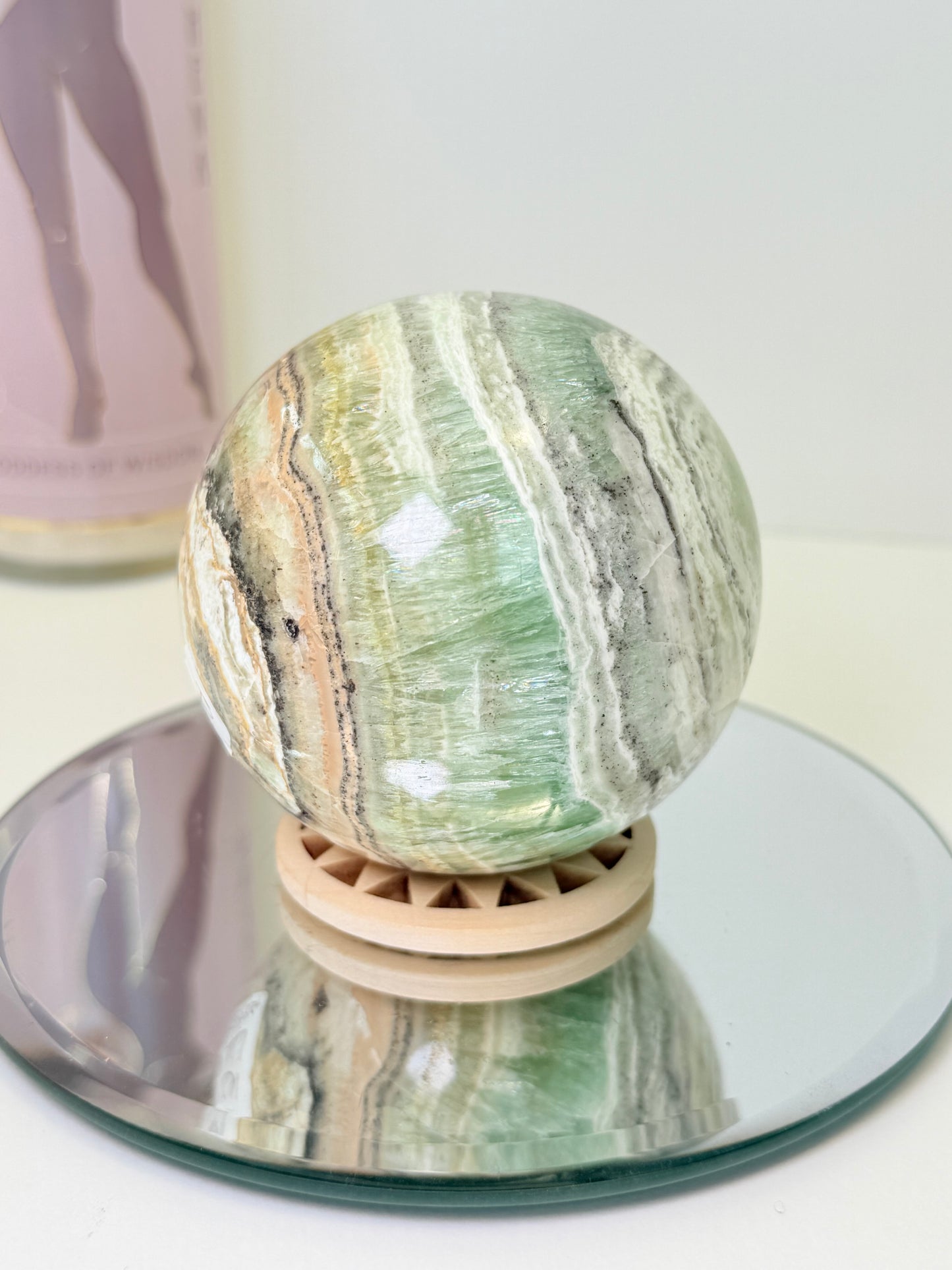 Kiwi Calcite Sphere