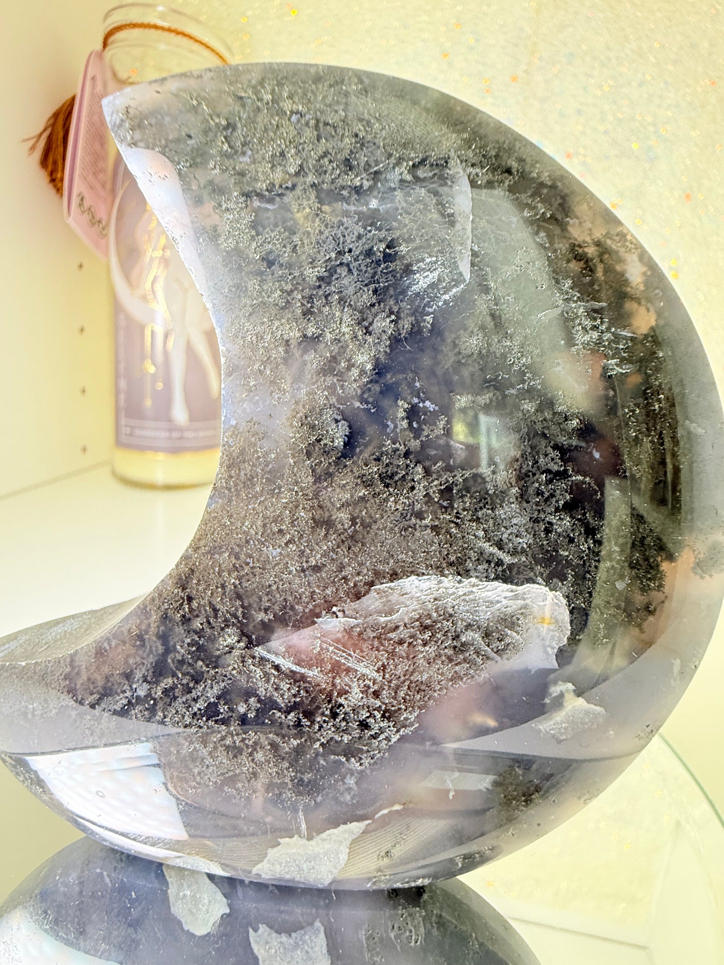 Self Standing Moss Agate Moon