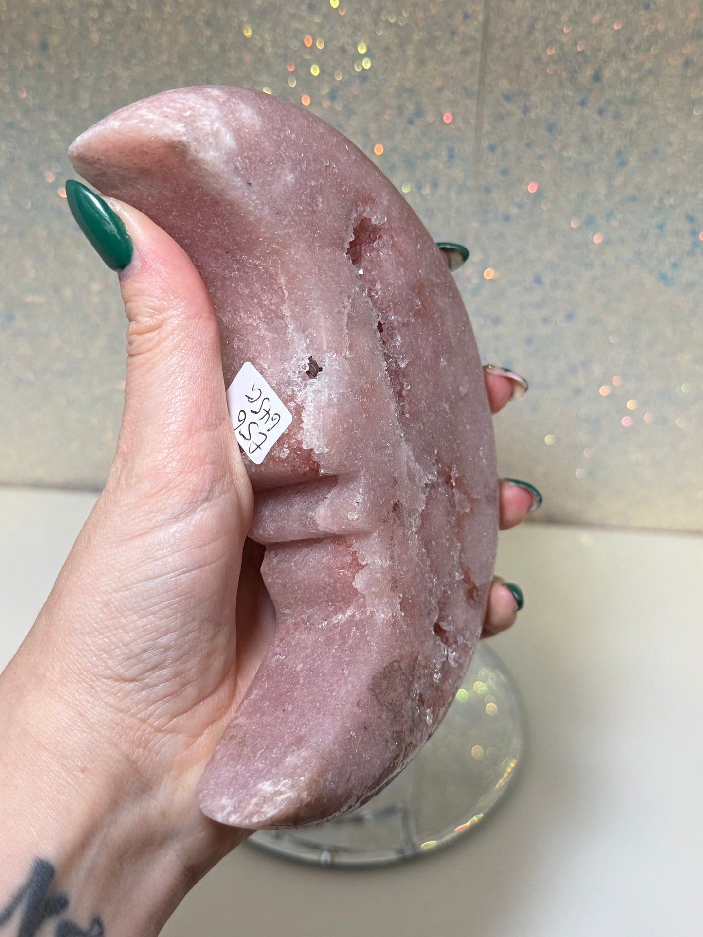 Large Pink Amethyst Moon On Stand