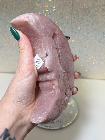 Large Pink Amethyst Moon On Stand
