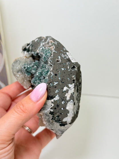 Large Calcite Coated Green Heulandite With Peach Stillbite