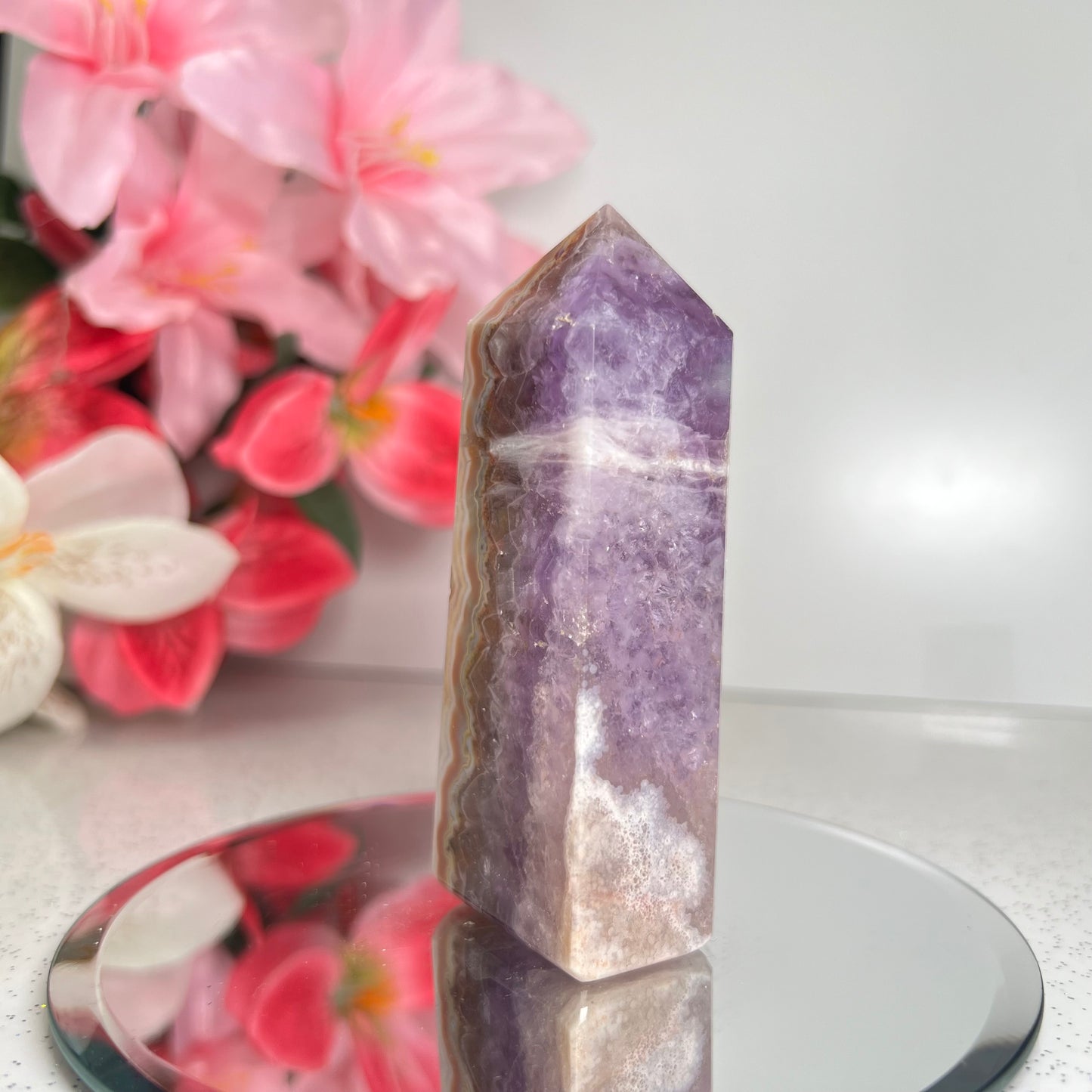 Mexican Agate Amethyst Tower