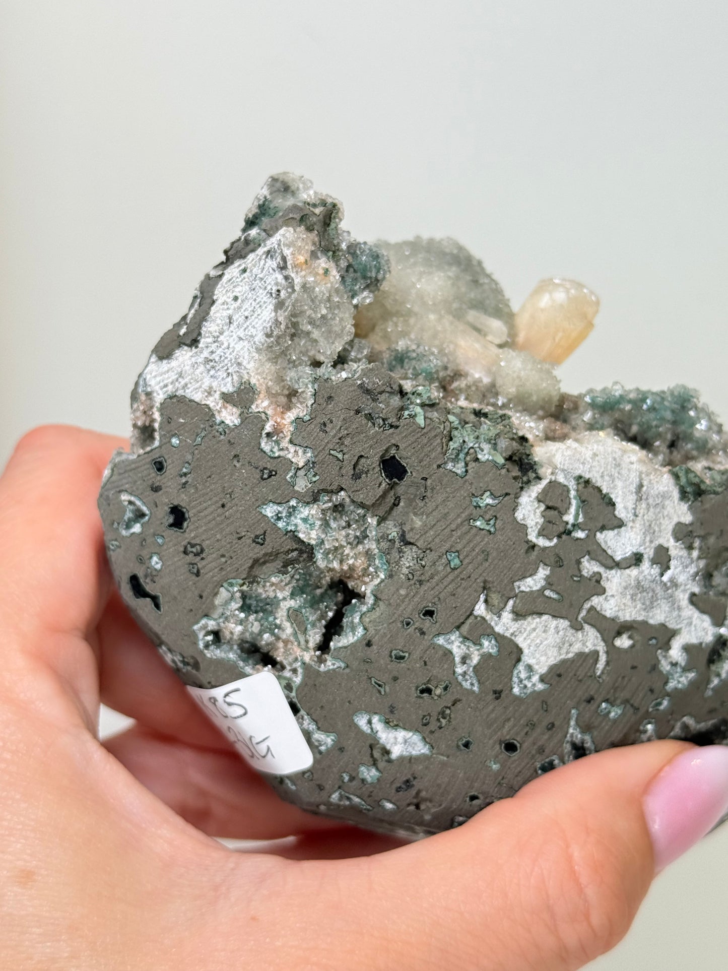 Large Calcite Coated Green Heulandite With Peach Stillbite