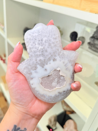 Brazilian Agate Hamsa Hand On Stand