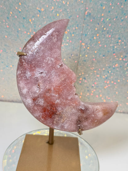 Pink Amethyst Moon Face With Stand