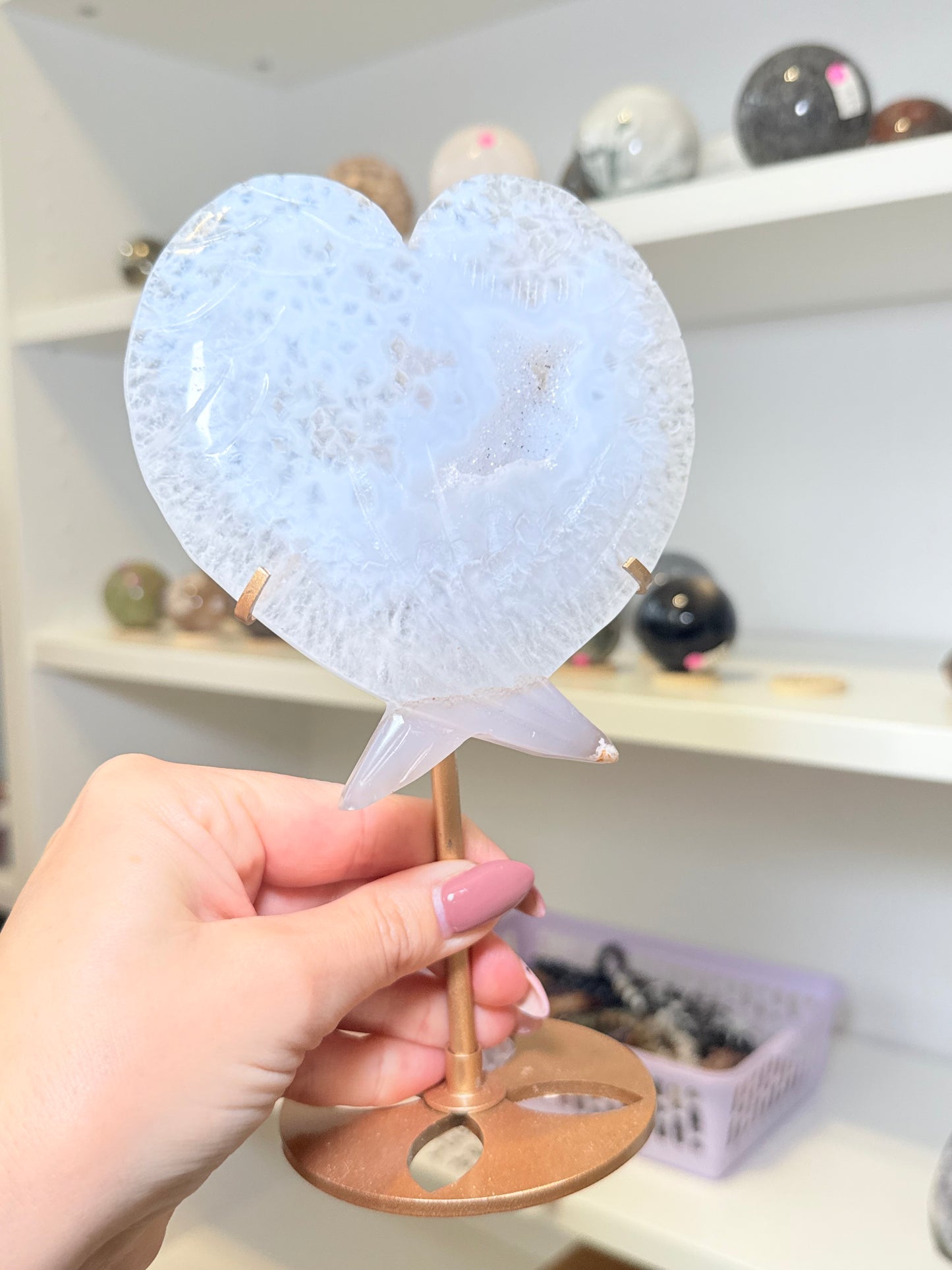 Druzy Agate Heart Wings On Stand