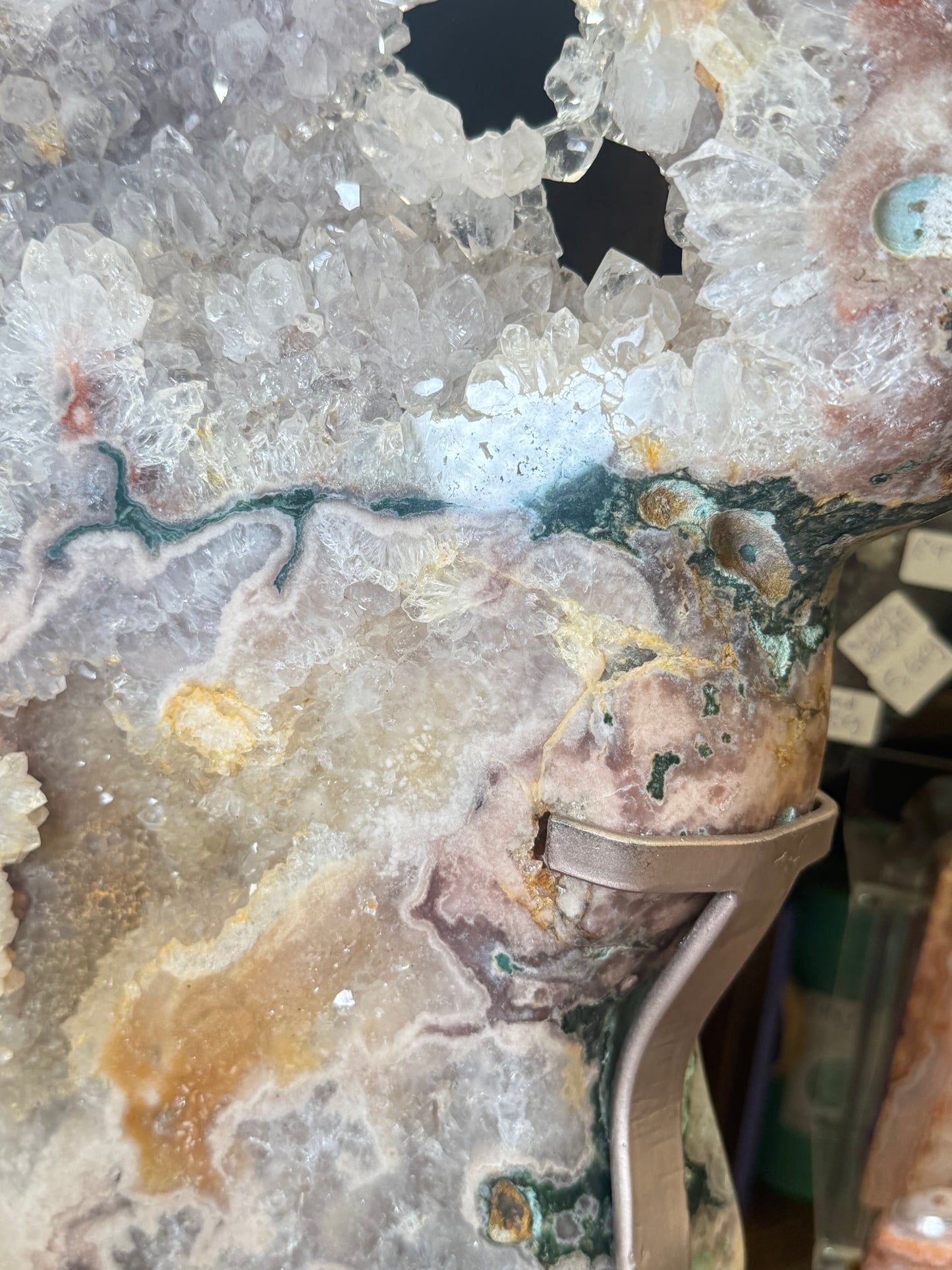 XL Pink Amethyst Slab on Rotating Stand