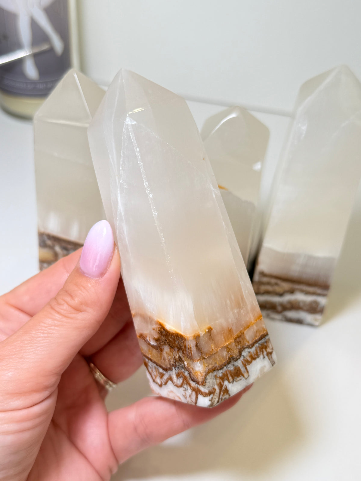 Silky White Calcite with Natural Brown & Golden Matrix