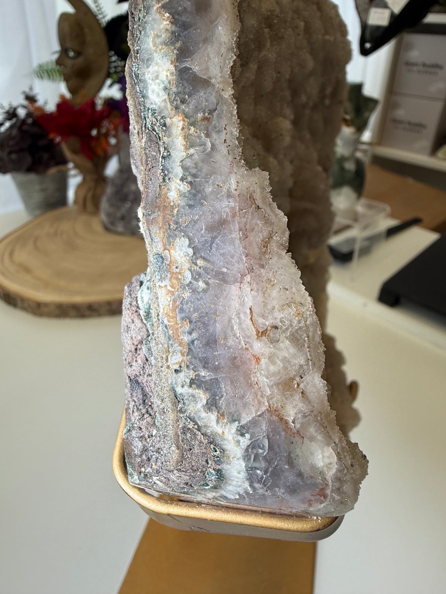 Rainbow Amethyst Cluster On Gold Stand