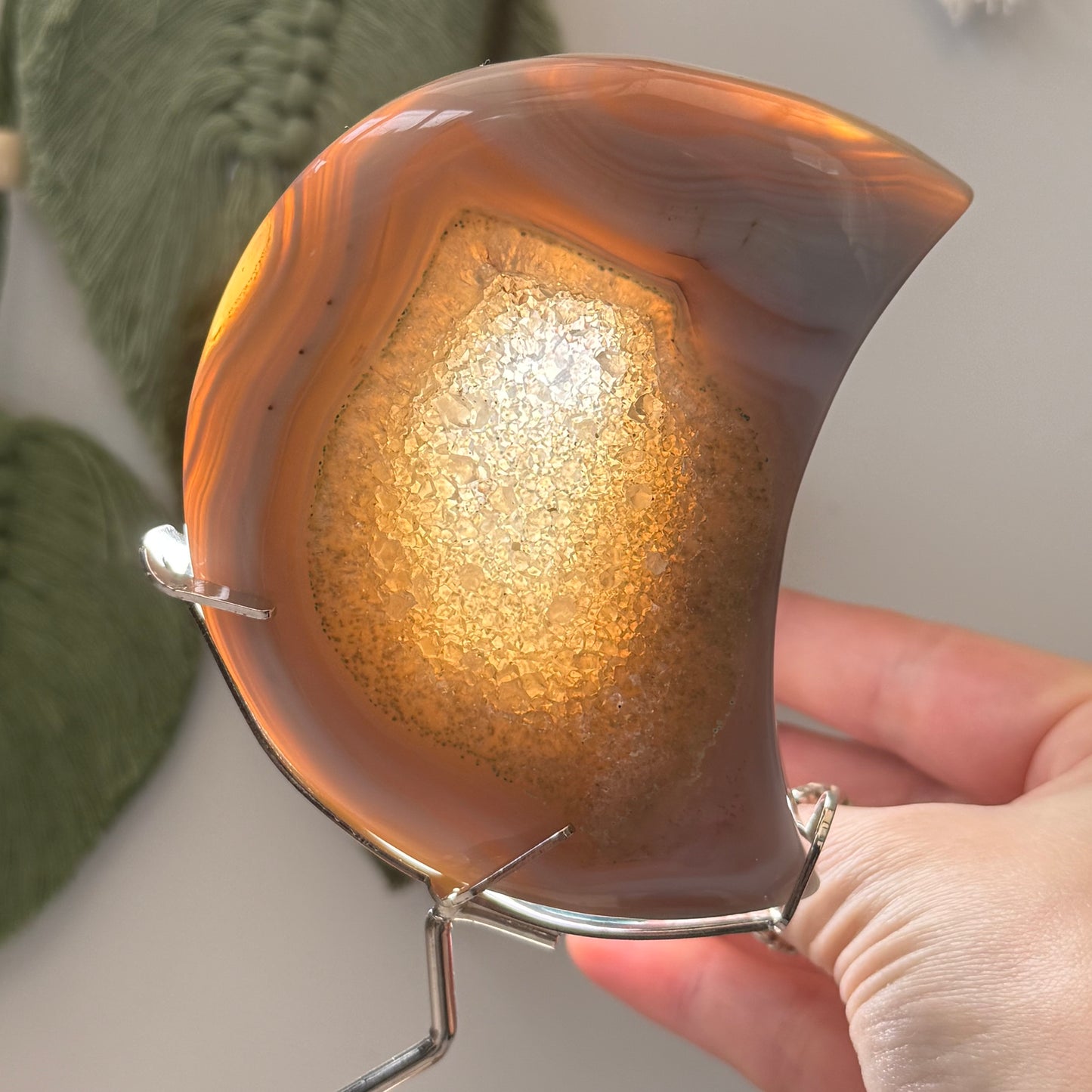 Druzy Agate Moon on Stand