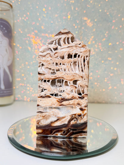 Large Chunky Chocolate Calcite Tower