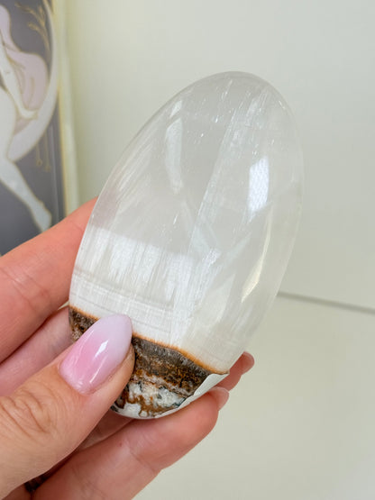 Silky White Calcite Palm Stone (B)