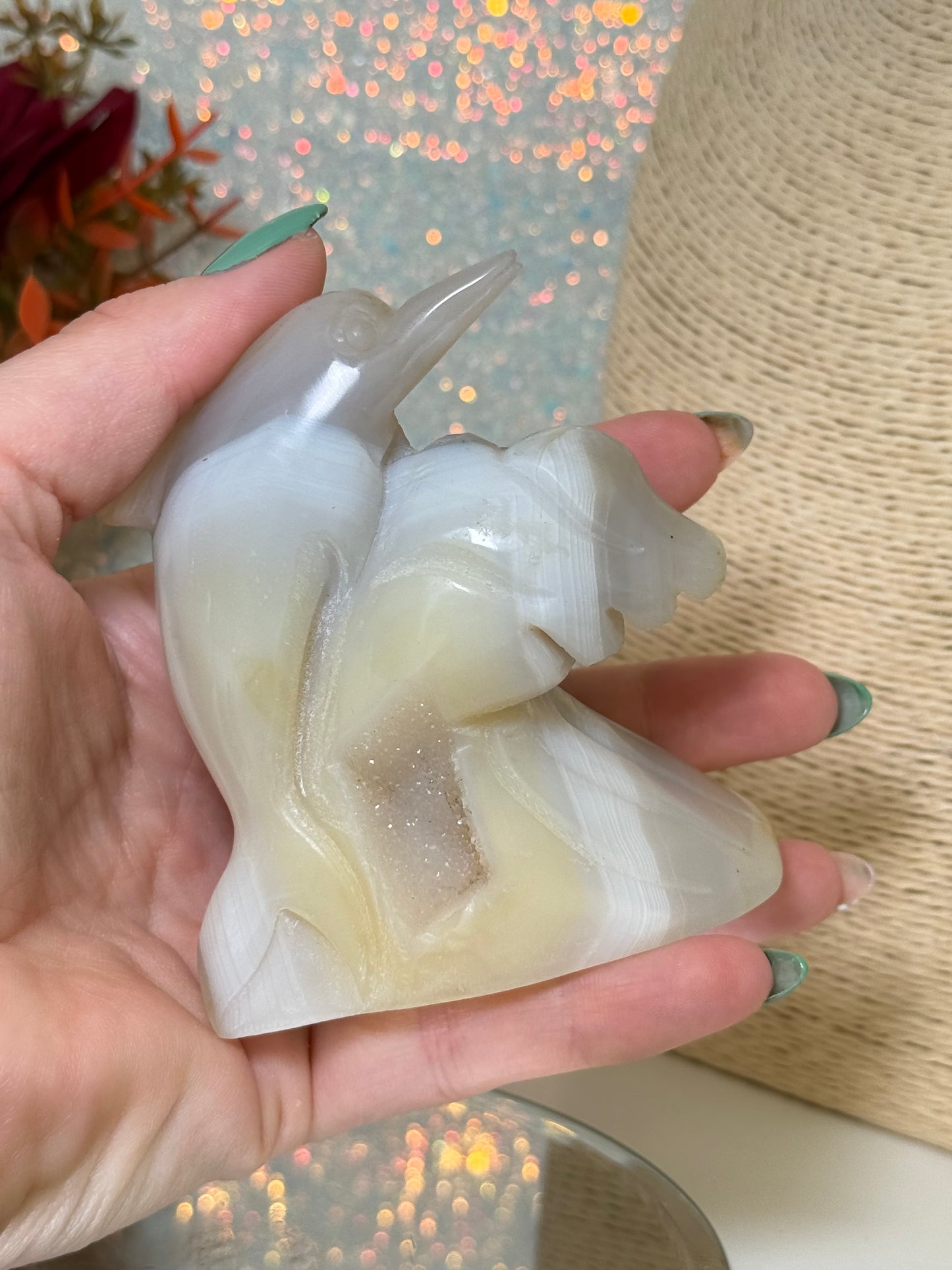 Agate Dolphin Carving On Wave