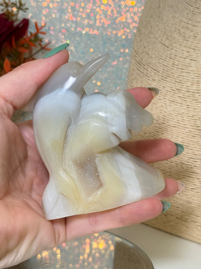 Agate Dolphin Carving On Wave