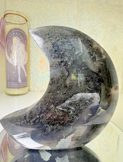 Self Standing Moss Agate Moon