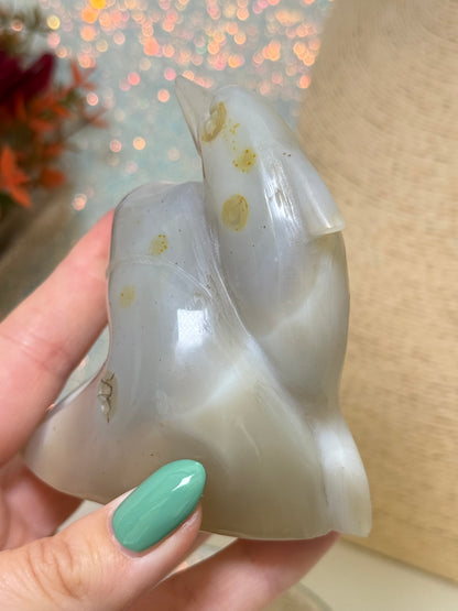 Agate Dolphin Carving On Wave