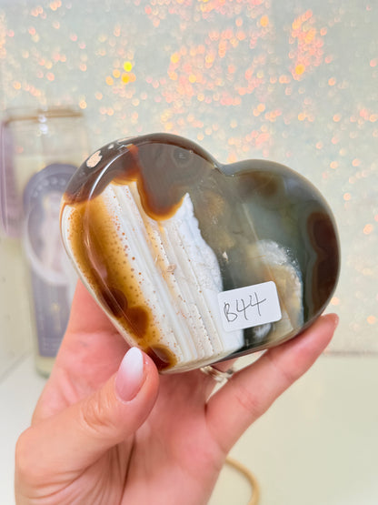 Brazilian Agate Heart On Stand