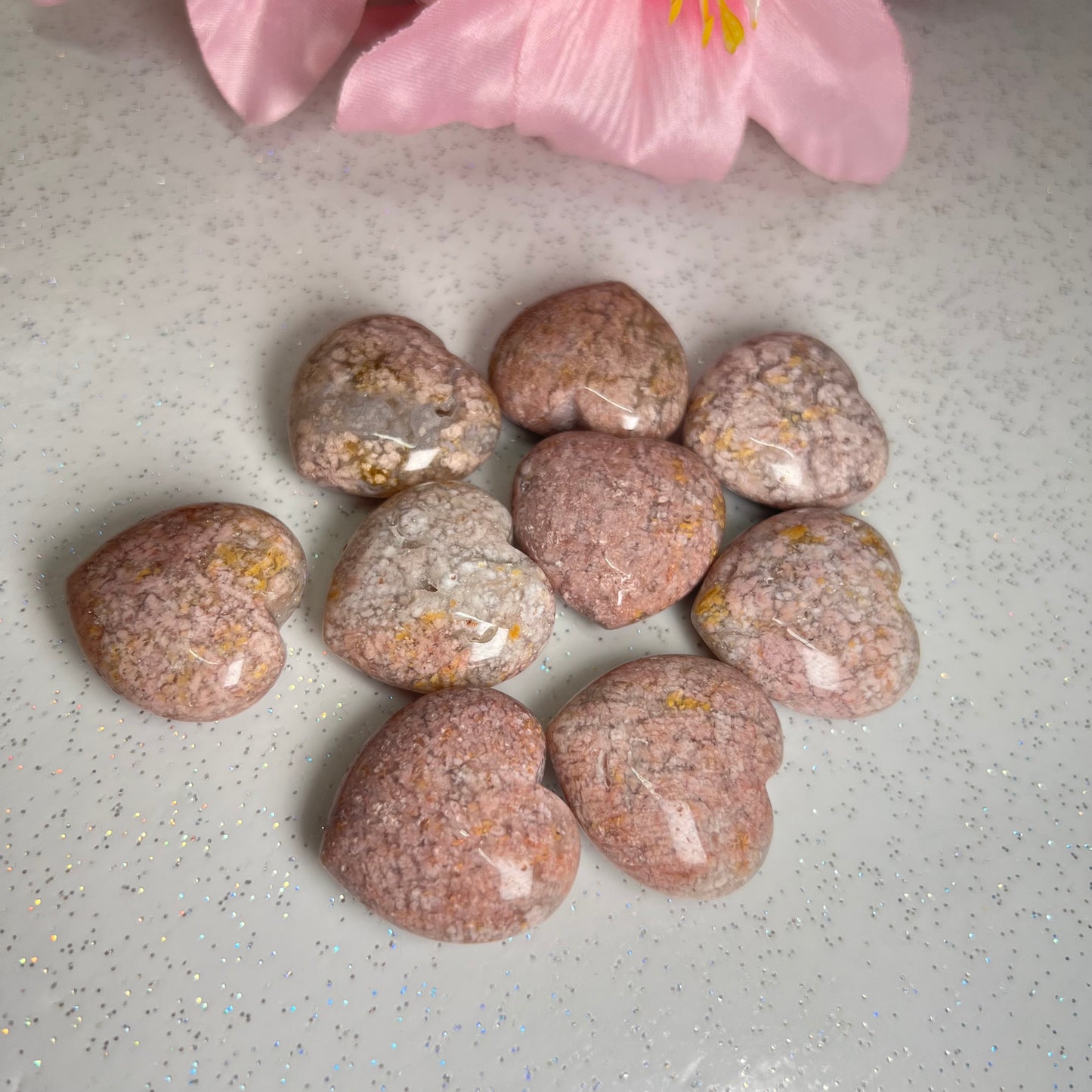 3cm Pink Petal Agate Heart