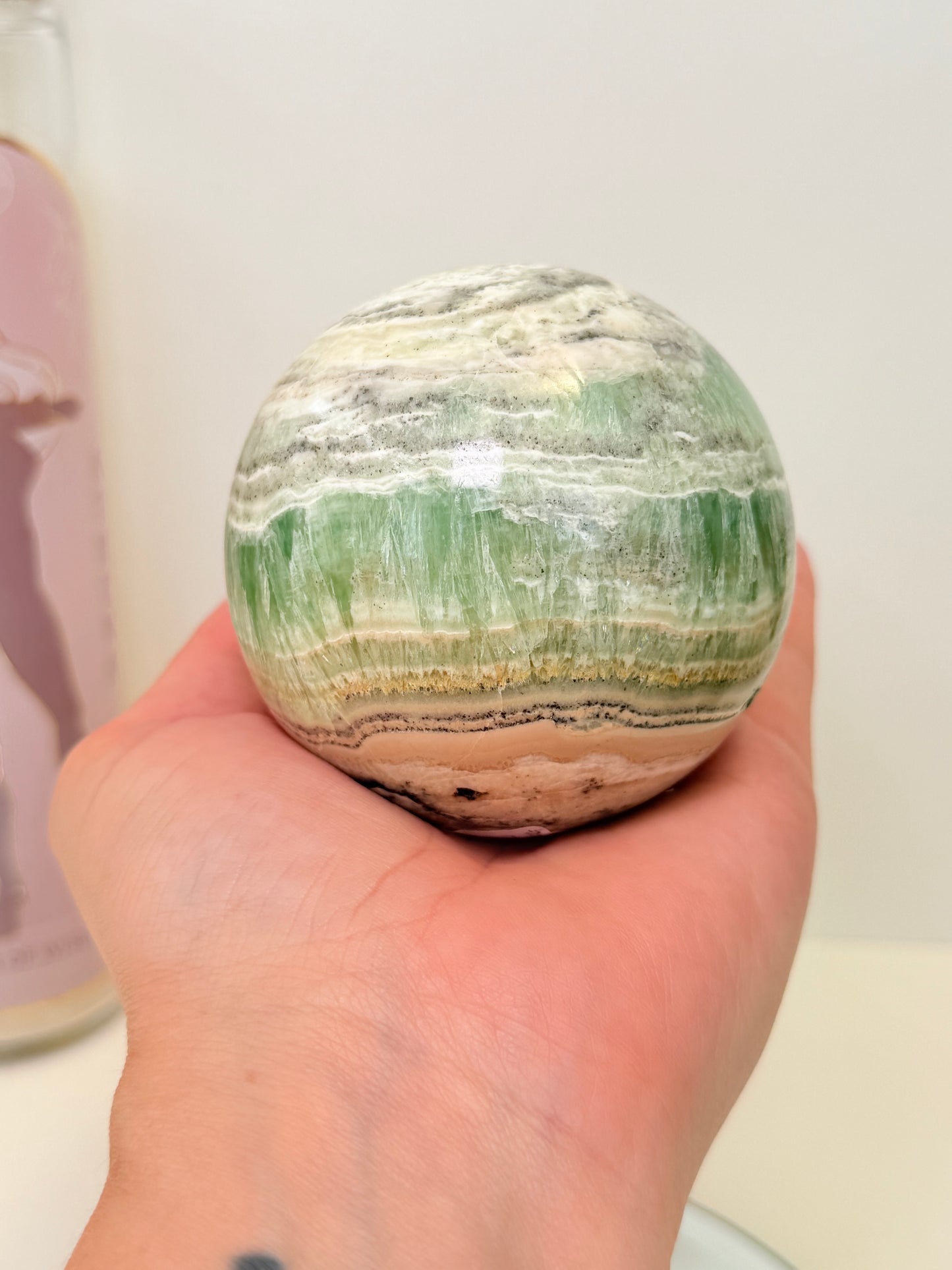 Kiwi Calcite Sphere