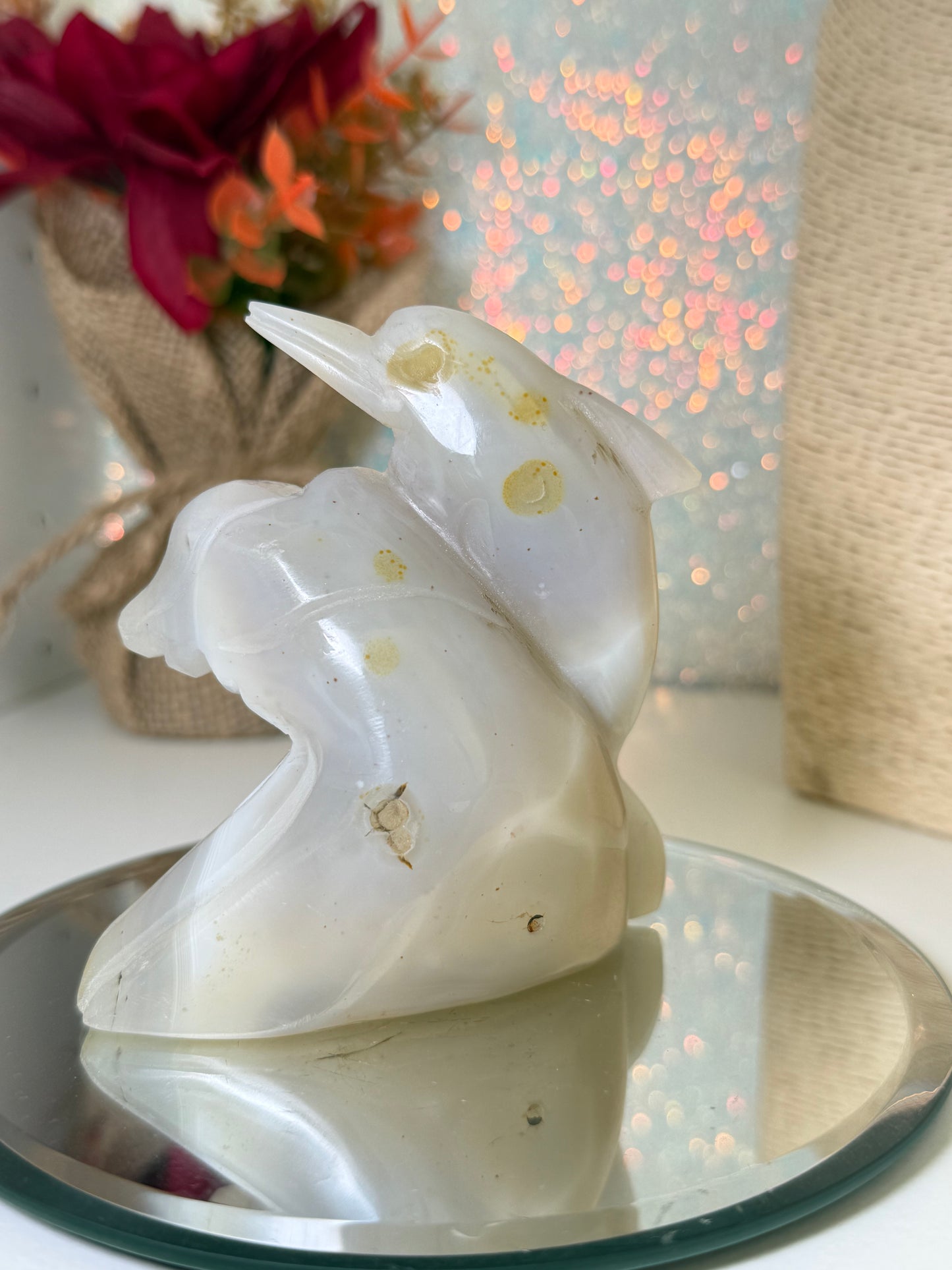 Agate Dolphin Carving On Wave