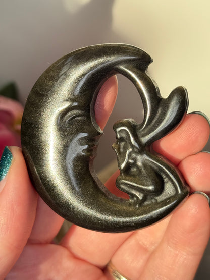 Golden Obsidian Fairy On Moon