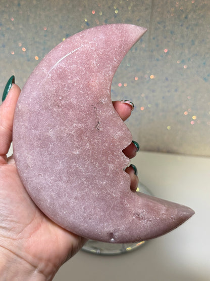 Large Pink Amethyst Moon On Stand