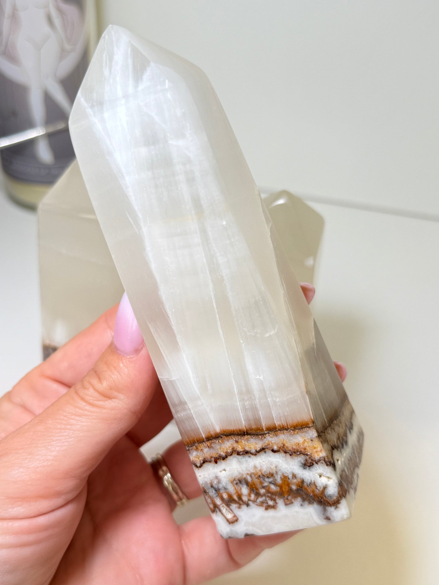 Silky White Calcite with Natural Brown & Golden Matrix