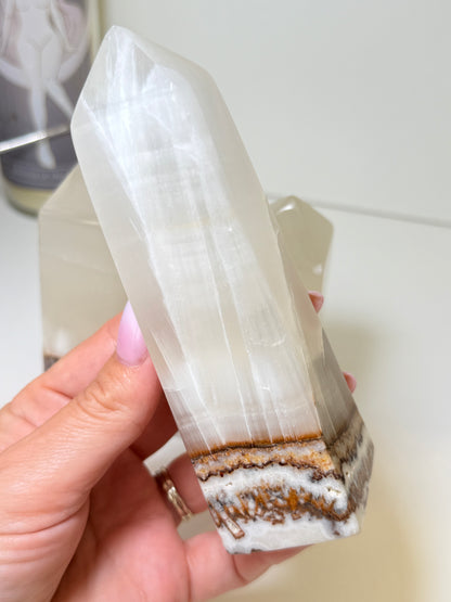 Silky White Calcite with Natural Brown & Golden Matrix