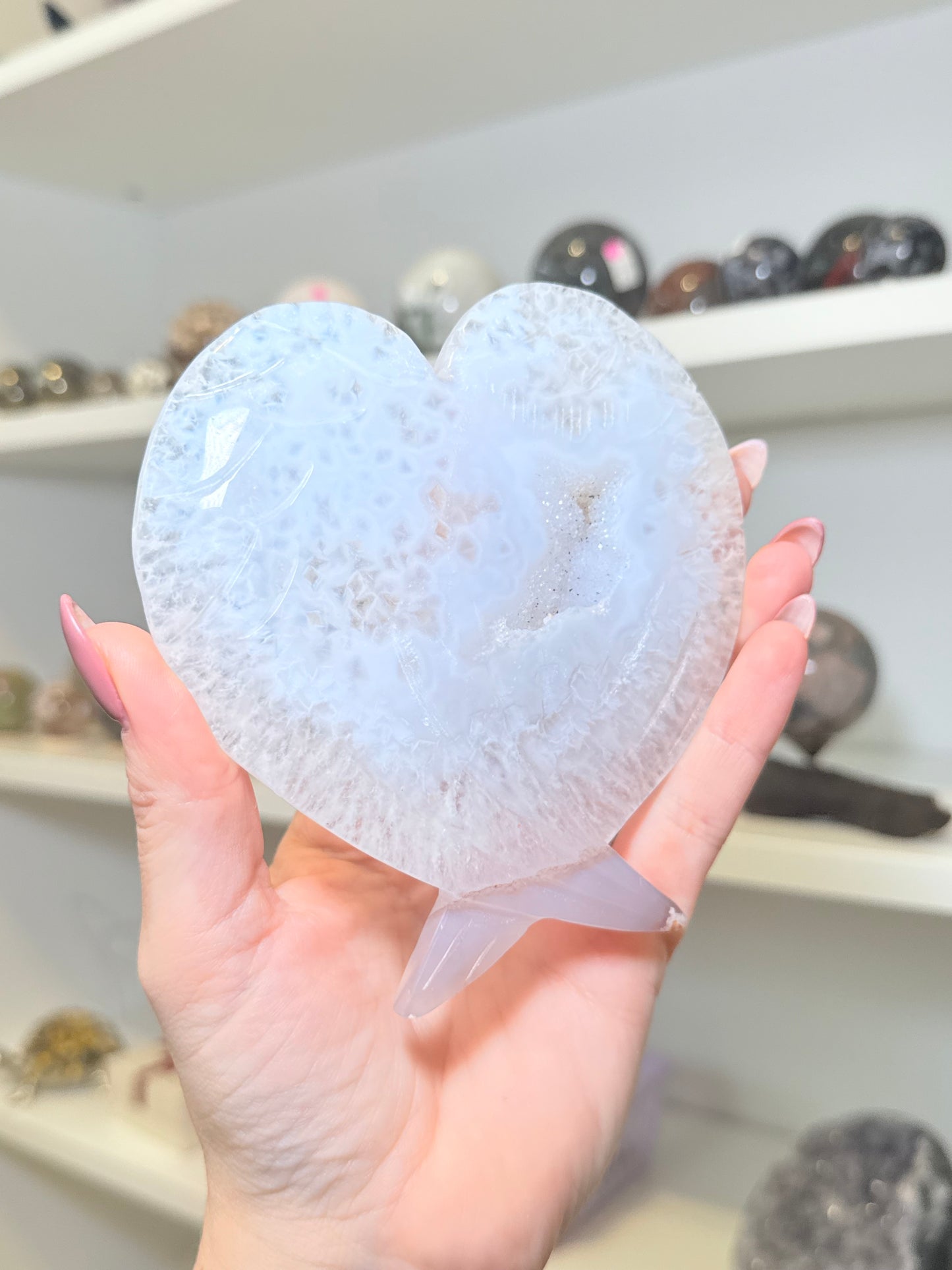 Druzy Agate Heart Wings On Stand