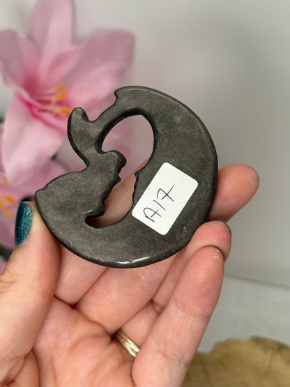 Silver Sheen Obsidian Fairy Moon Carving